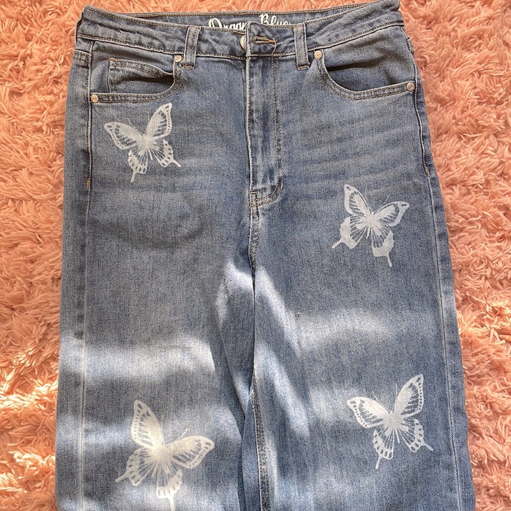 Blue butterfly baggy jeans